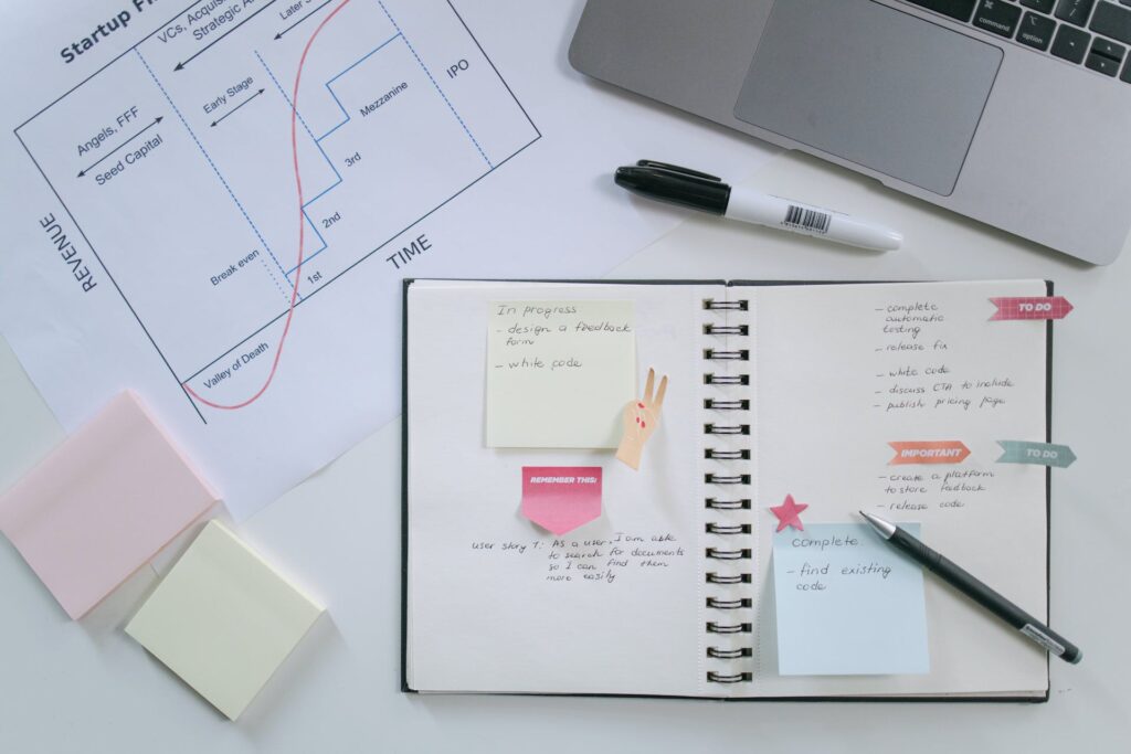 Planner on a desk with notes